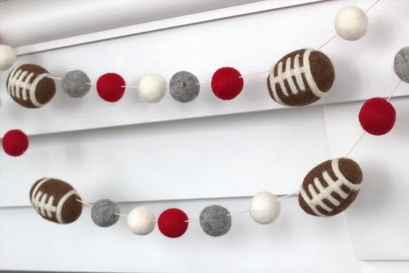 Felt Football Garland- Red, Gray, White