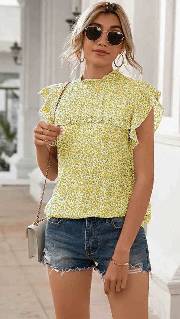 Feminine Charm Ruffle Sleeve Floral Top