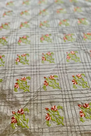 Fennel Seed/Multicolor Embroidered Dupioni Silk