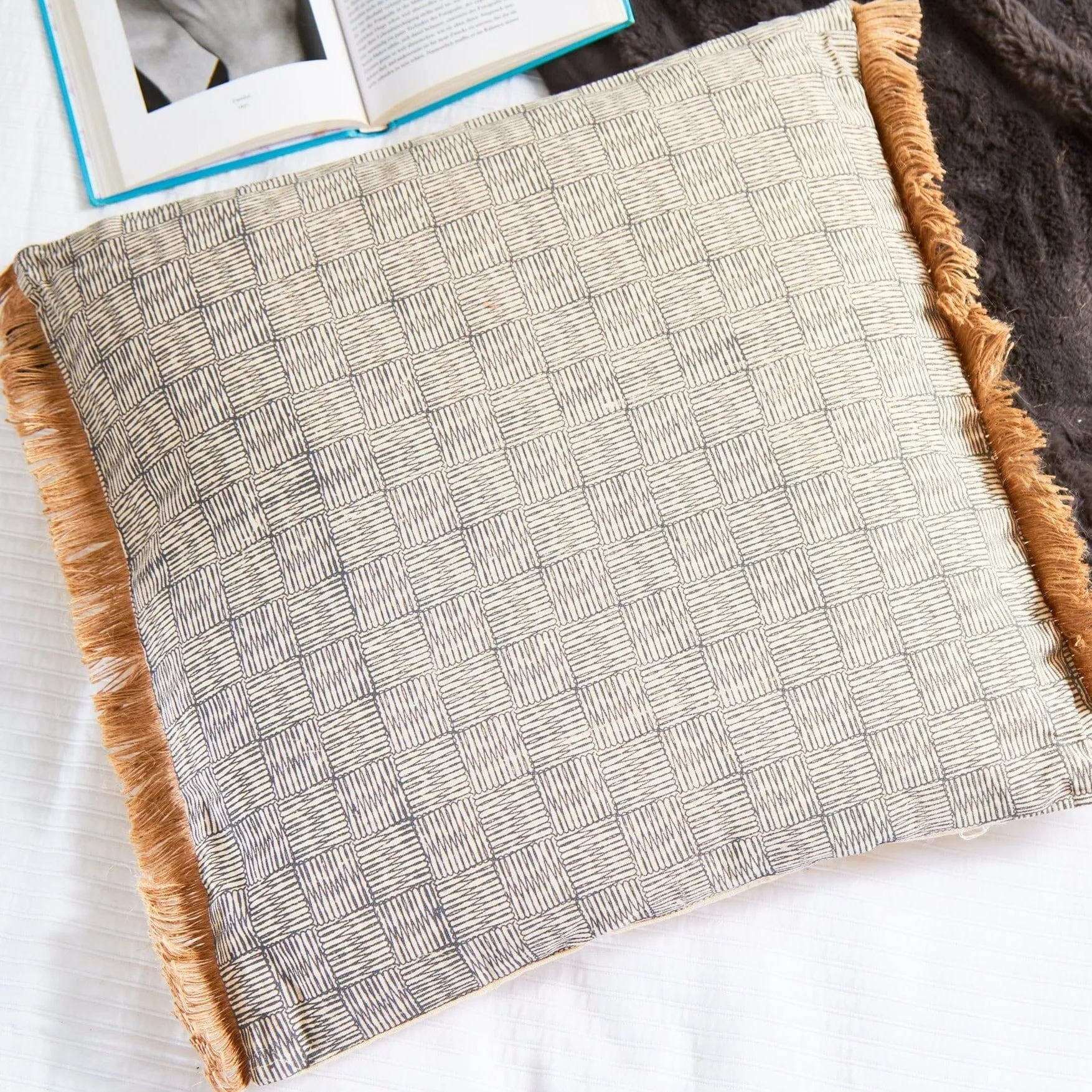 Fero Grey Fringed Filled Decorative Throw Scatter Cushion - 45 x 45cm