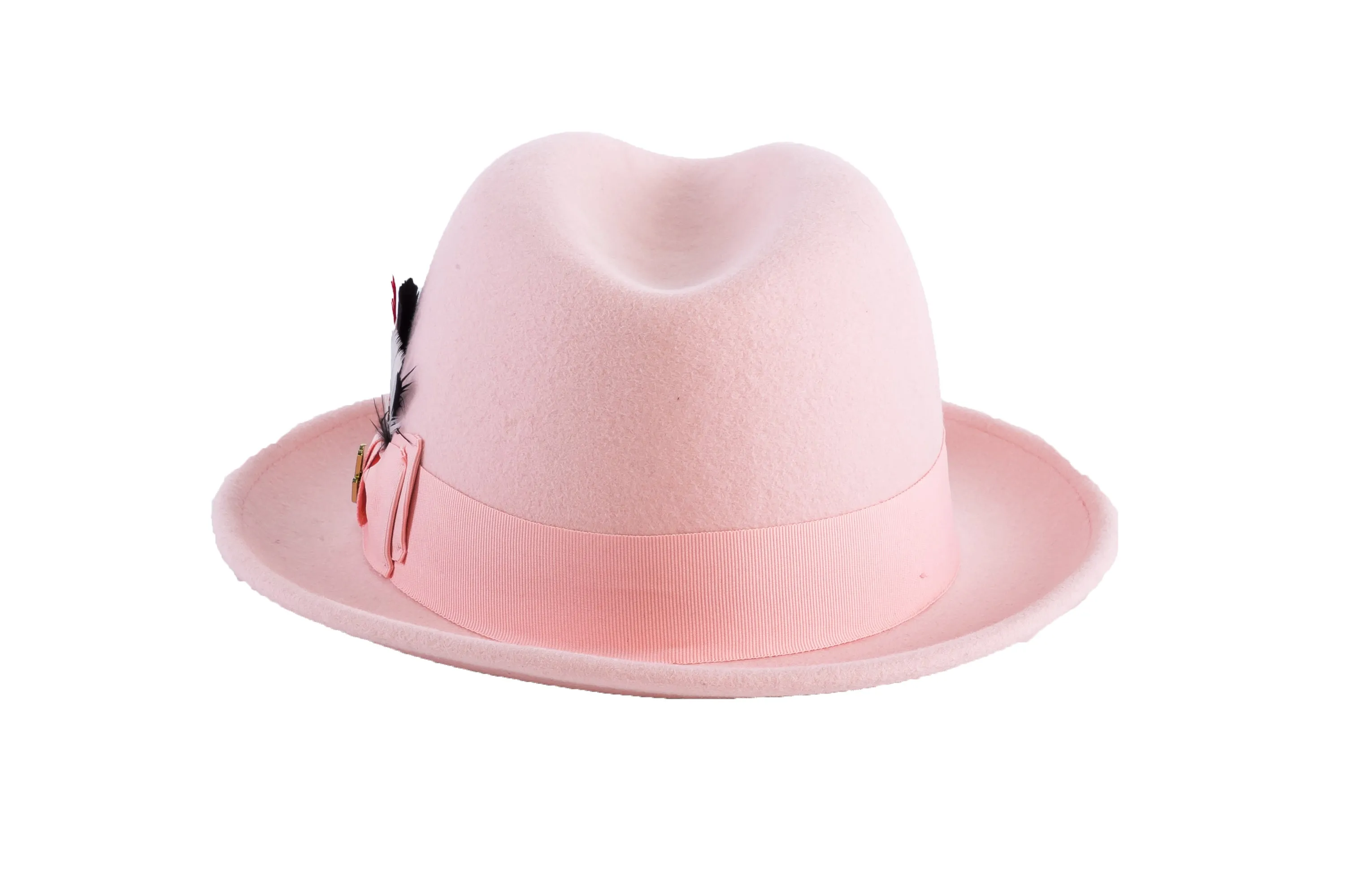 Ferrecci Brooks Trilby Soft 100% Australian Wool Felt Body with Removable Feather Fully Crushable pink hat Great for Travel