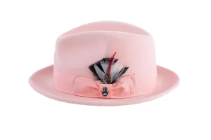 Ferrecci Brooks Trilby Soft 100% Australian Wool Felt Body with Removable Feather Fully Crushable pink hat Great for Travel