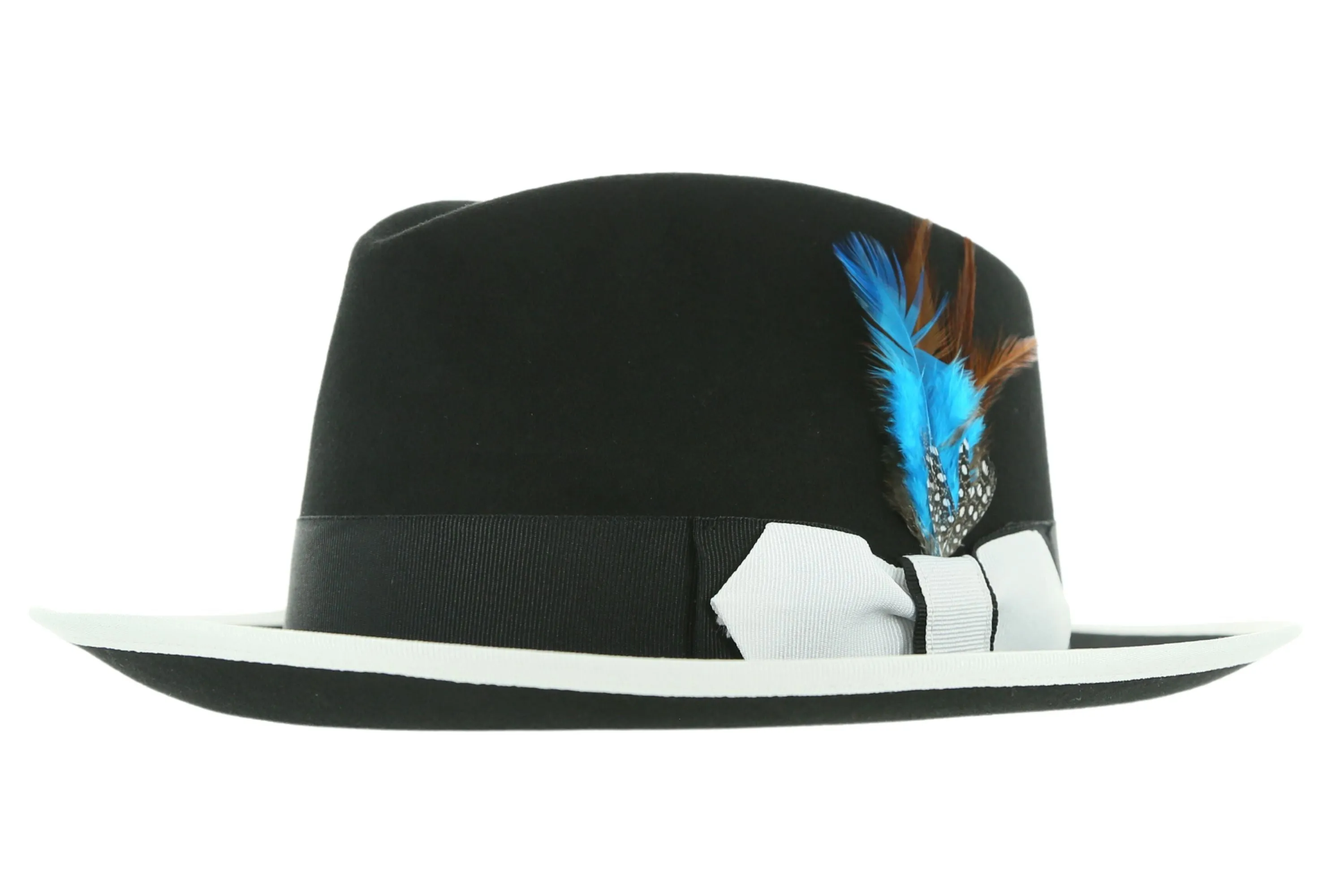 Ferrecci Jacob Trilby Soft 100% Australian Wool Felt Body With Removable Feather Fully Crushable Black White Hat Great for Travel