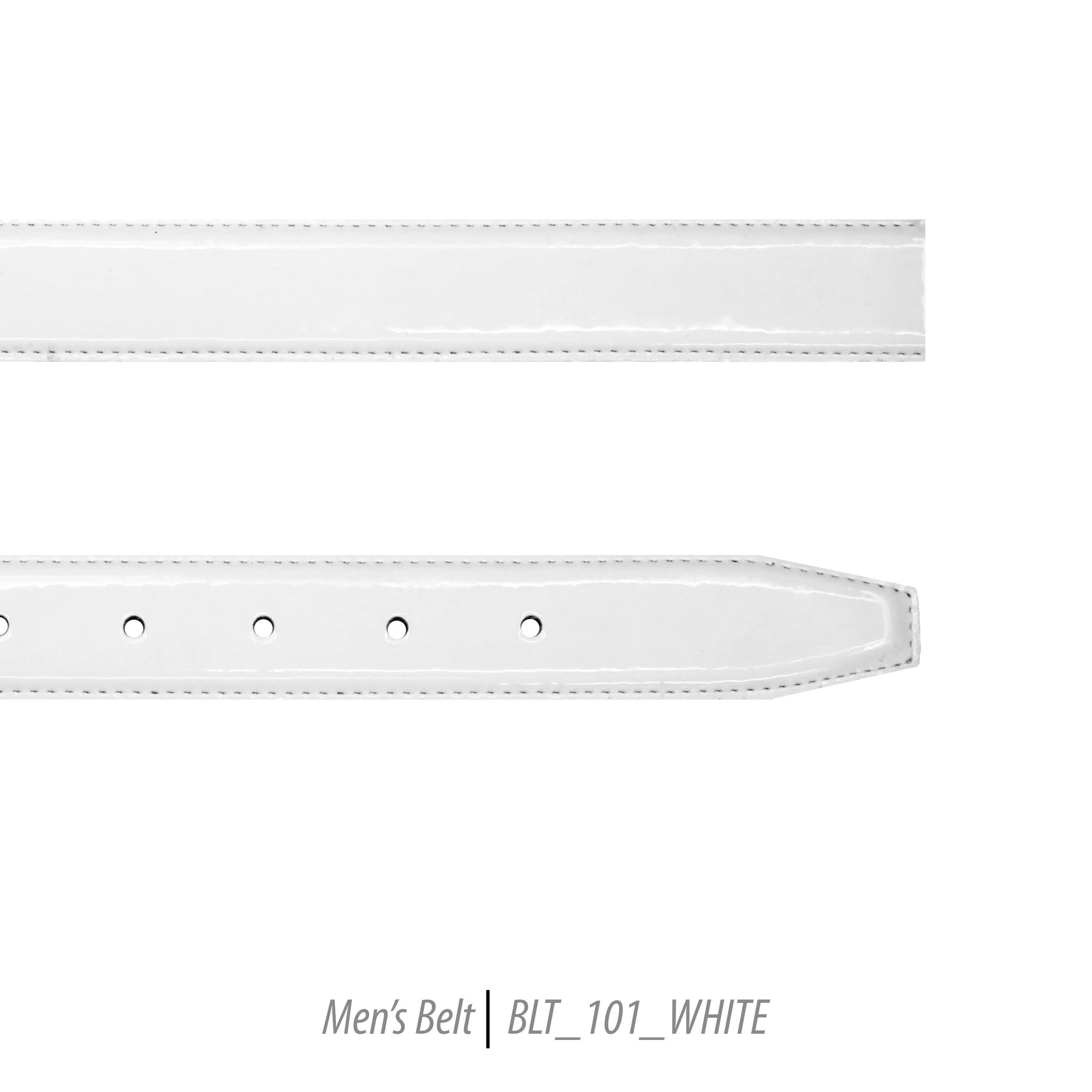 Ferrecci Mens 100% Genuine Shiny White Leather Belt - One size Fits All