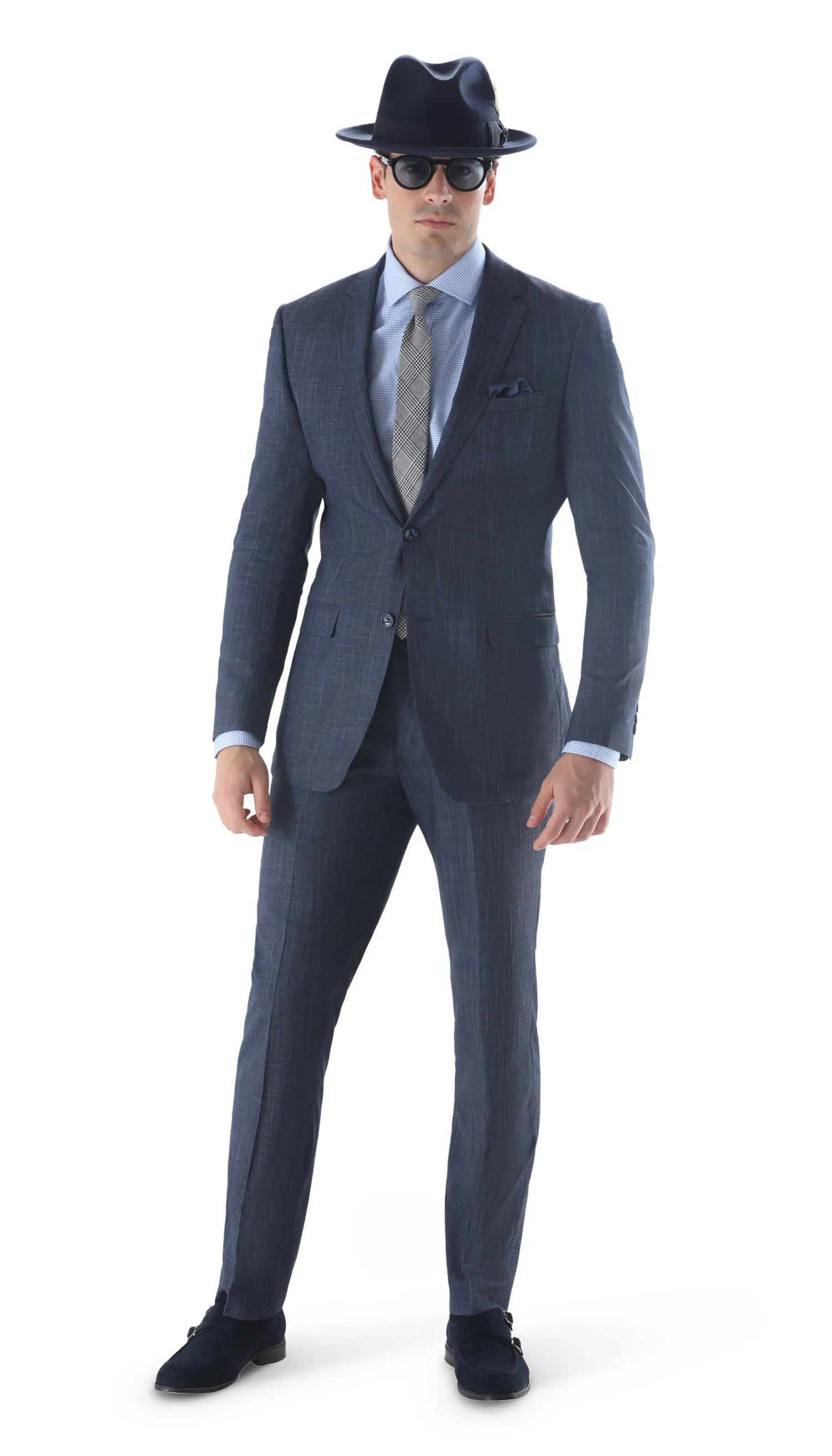 Ferrecci Mens 2 Button Slim Fit Navy Suit