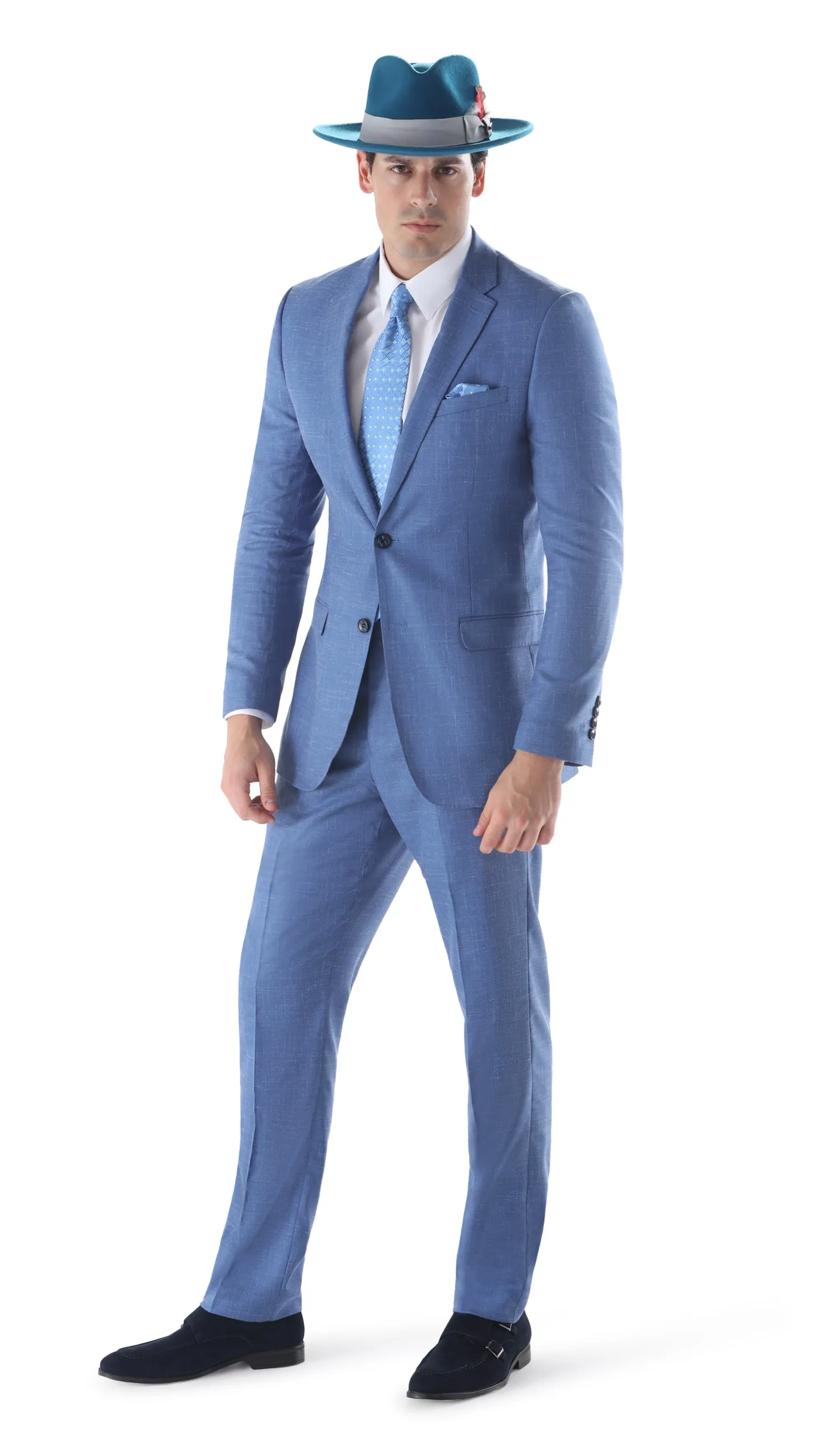 Ferrecci Men's 2 Button Slim Fit Sky Blue Suit