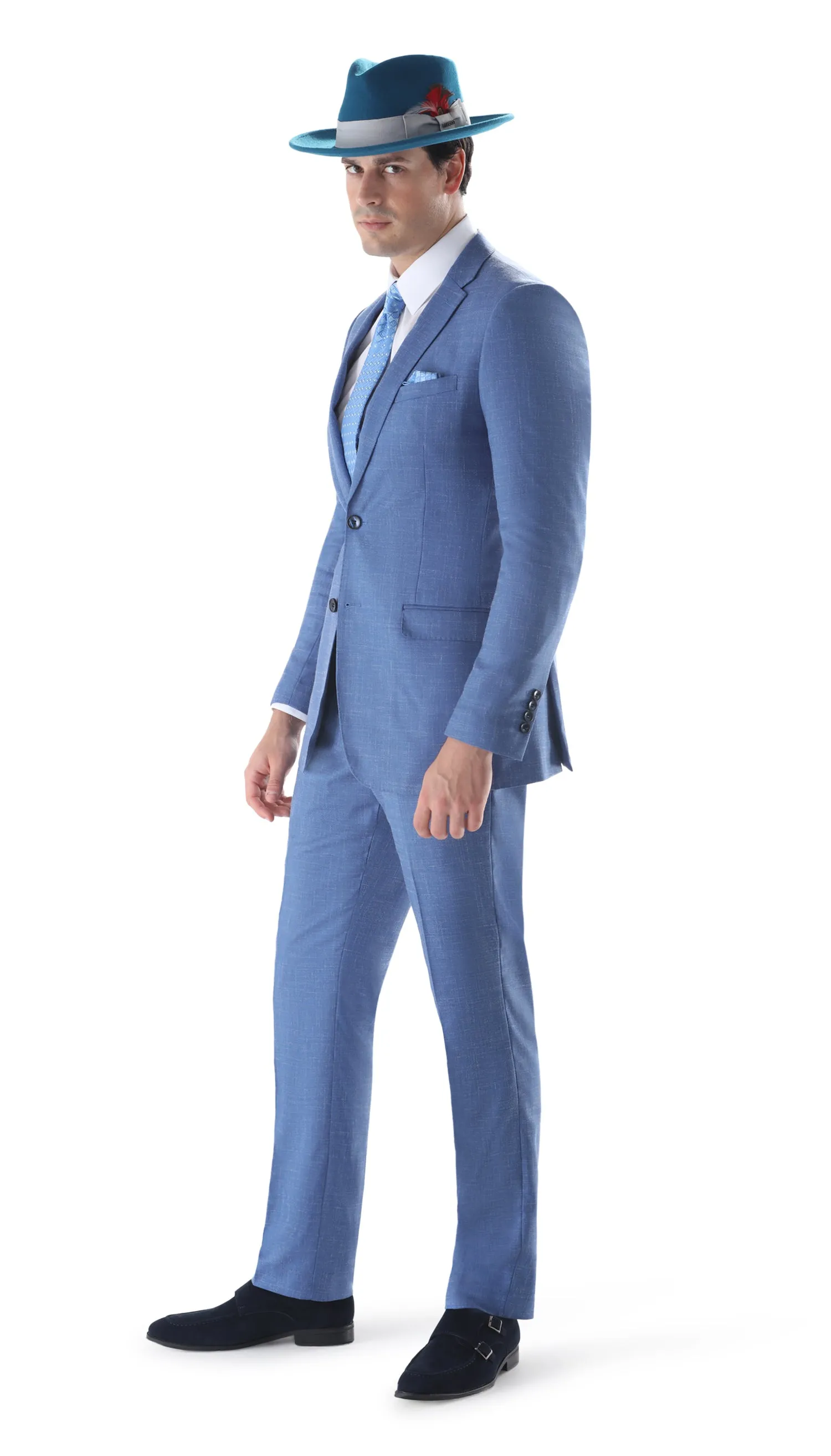 Ferrecci Men's 2 Button Slim Fit Sky Blue Suit