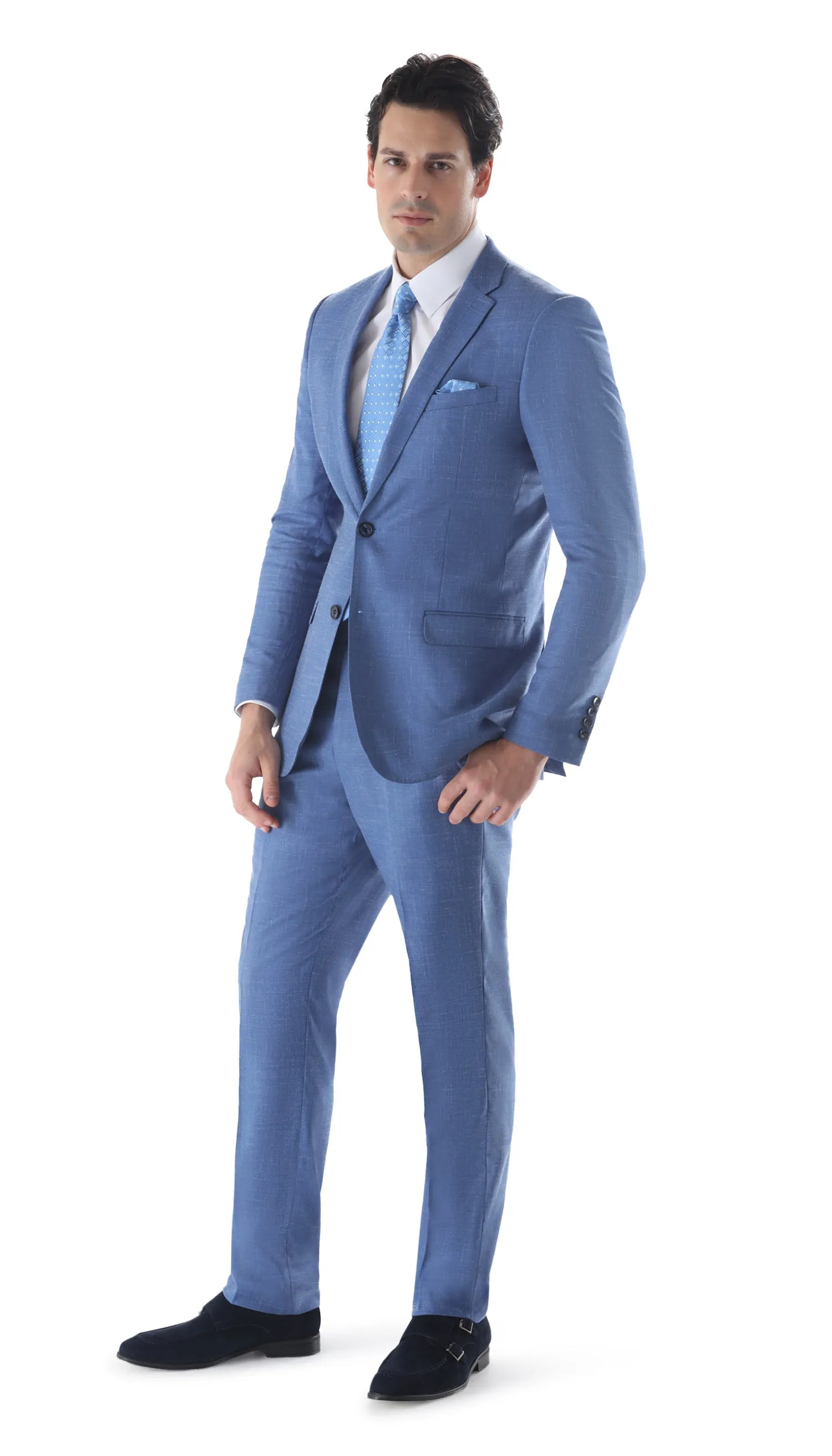 Ferrecci Men's 2 Button Slim Fit Sky Blue Suit