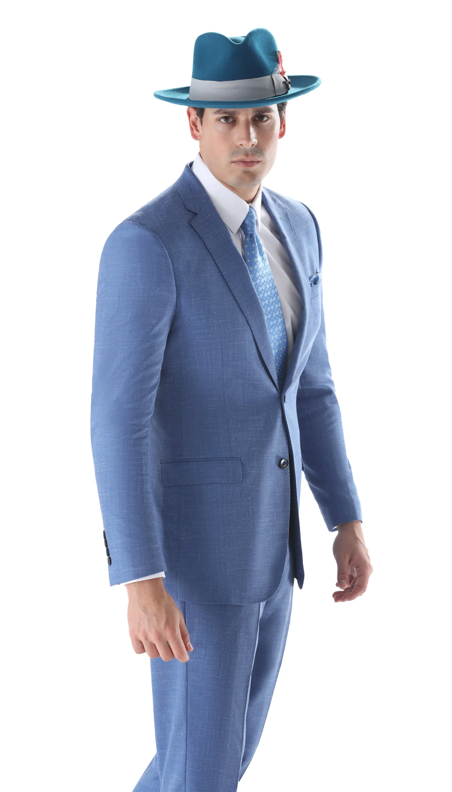 Ferrecci Men's 2 Button Slim Fit Sky Blue Suit