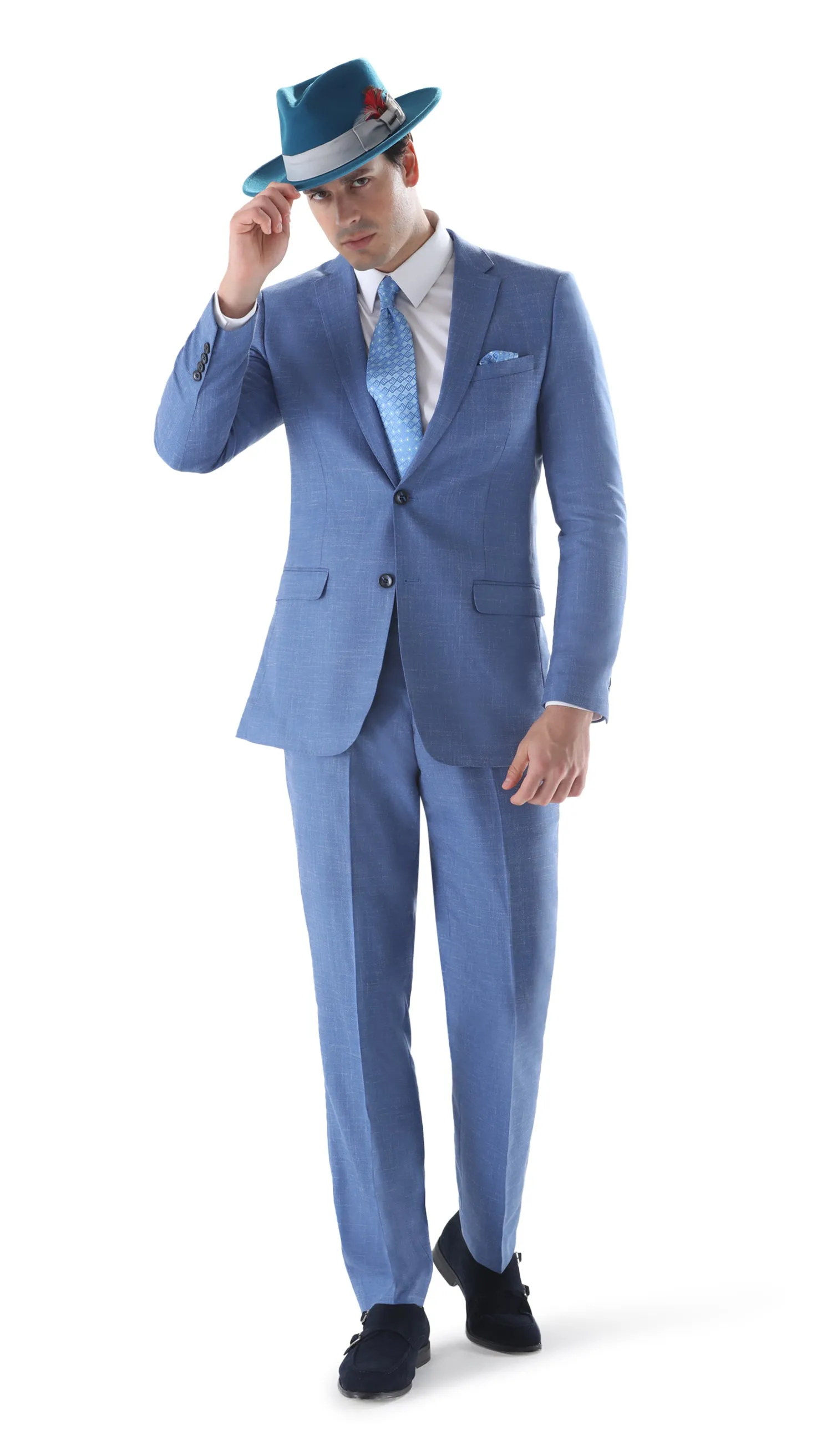 Ferrecci Men's 2 Button Slim Fit Sky Blue Suit