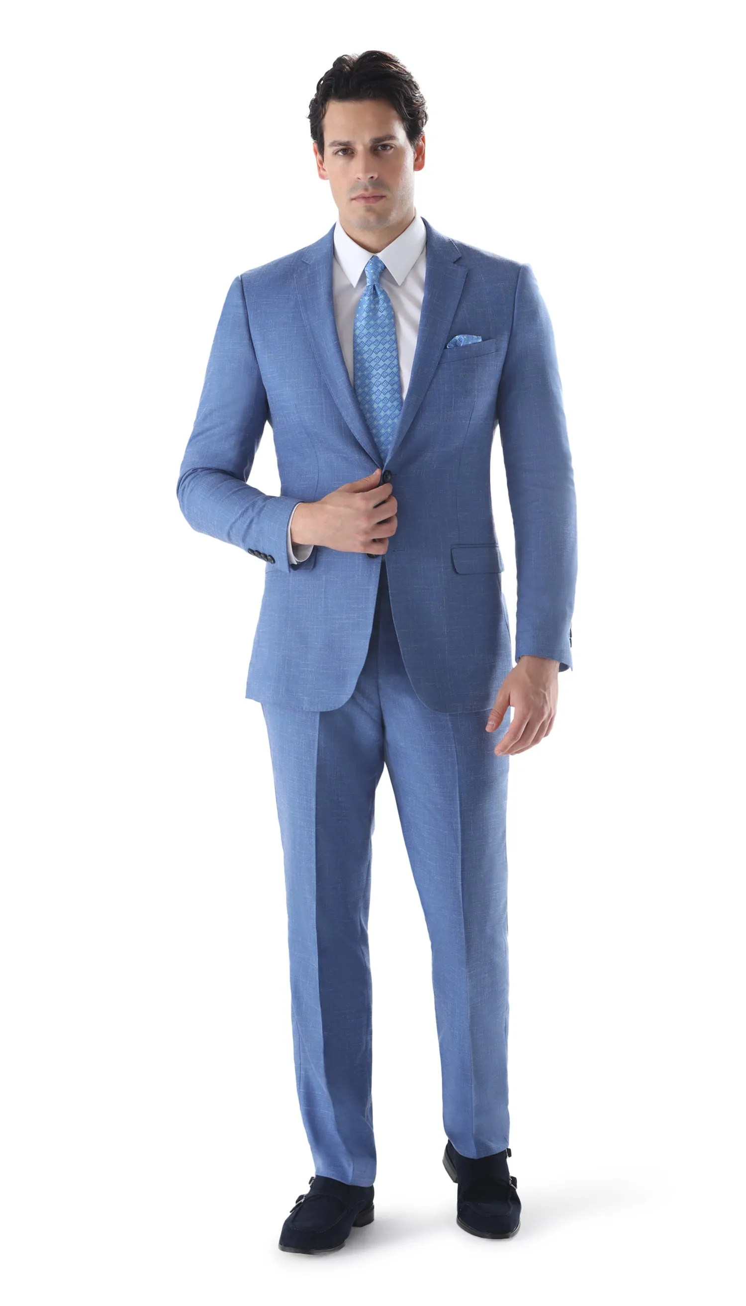 Ferrecci Men's 2 Button Slim Fit Sky Blue Suit