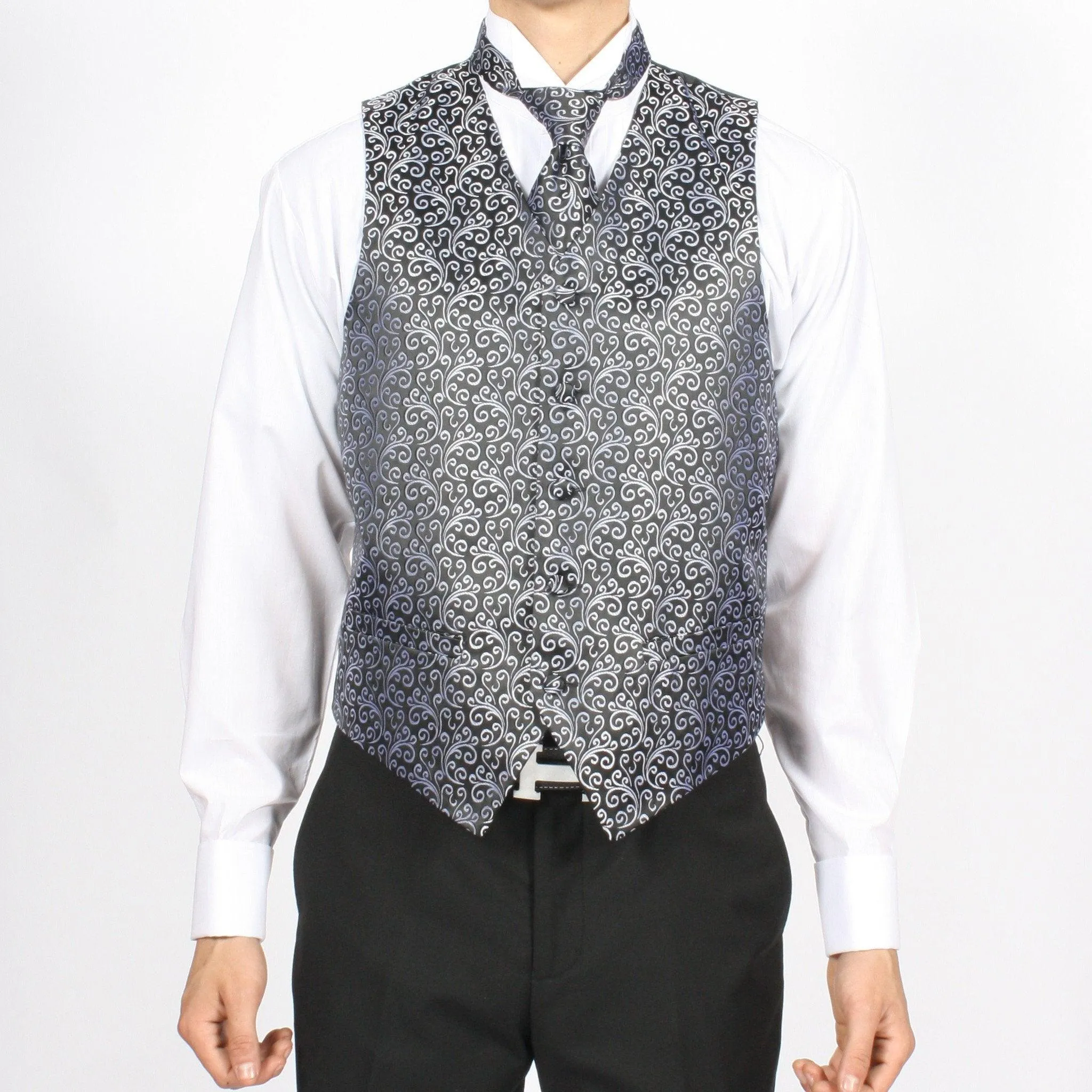 Ferrecci Mens PV50-1 Black Silver Vest Set