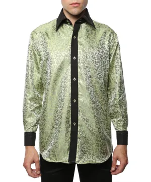 Ferrecci Men's Satine Hi-1008 Green Pattern Button Down Dress Shirt