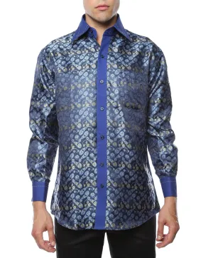 Ferrecci Men's Satine Hi-1009 Blue Flower Button Down Dress Shirt