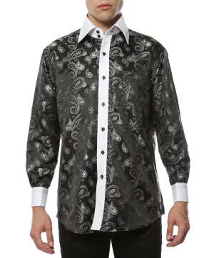 Ferrecci Men's Satine Hi-1014 White & Black Paisley Button Down Dress Shirt