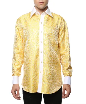 Ferrecci Men's Satine Hi-1026 Yellow Pattern Button Down Dress Shirt