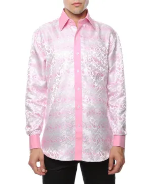 Ferrecci Men's Satine Hi-1031 Pink Flower Pattern Button Down Dress Shirt