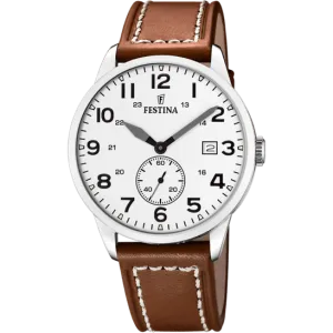 Festina Retro Leather Analog Mens Watch I Model F20347/5 Quartz Movement