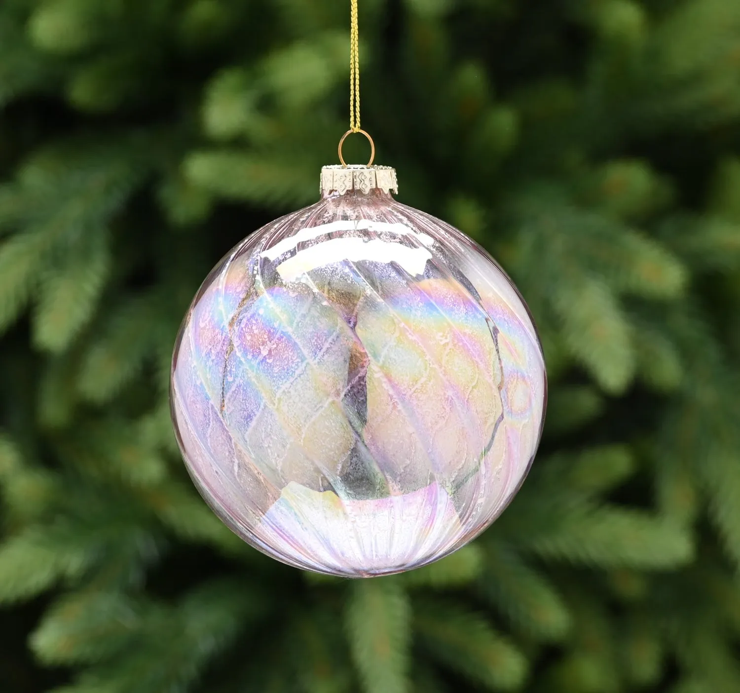 Festive 10cm Pink Shimmer Glass Bauble