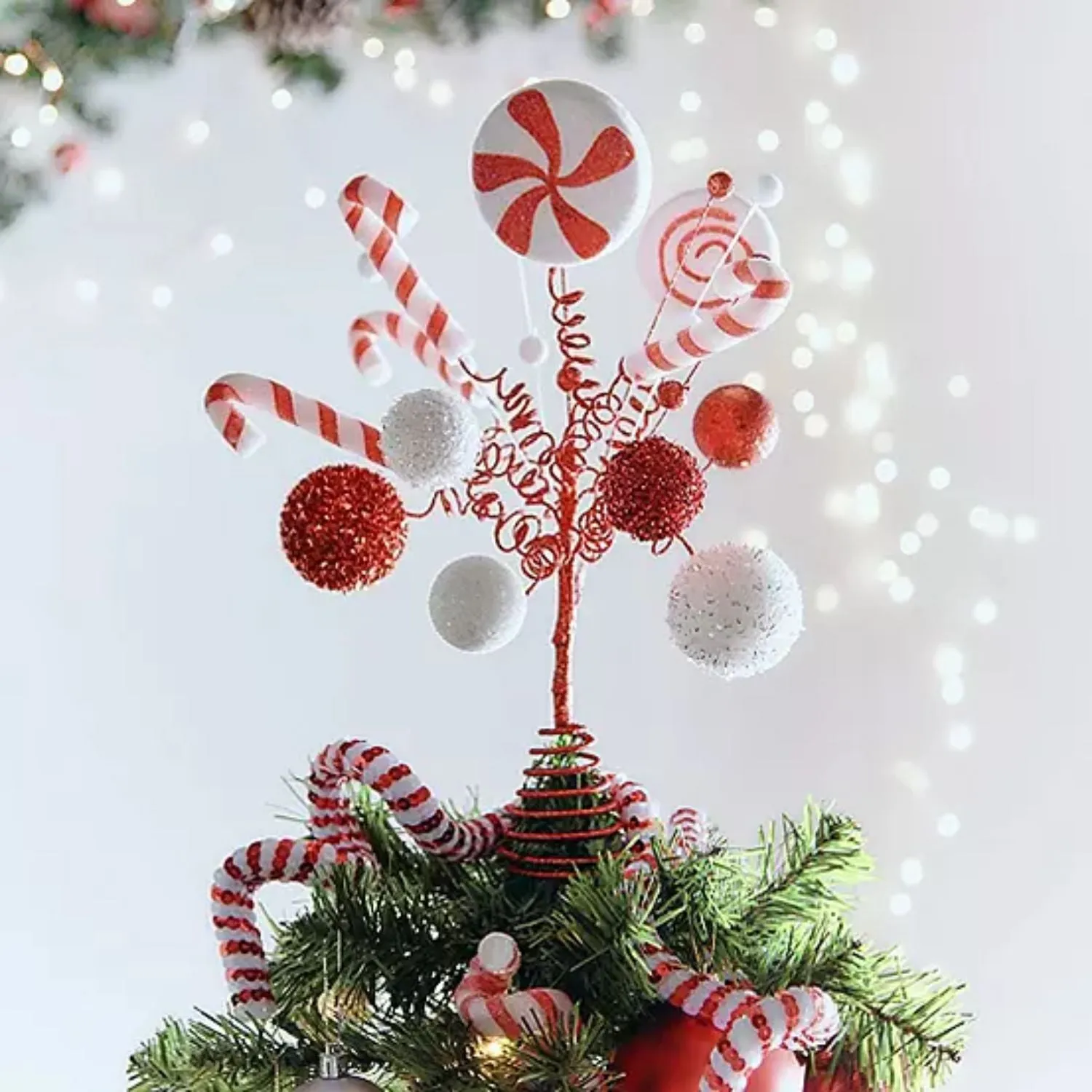 Festive 36cm Red & White Decorations Tree Topper