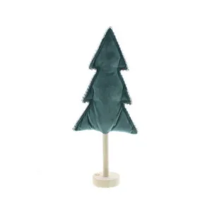 Festive 40cm Fabric Green Tree Silver Bead Edge