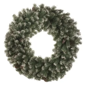 Festive 60cm Frosted Wreath with Real Pine Cones