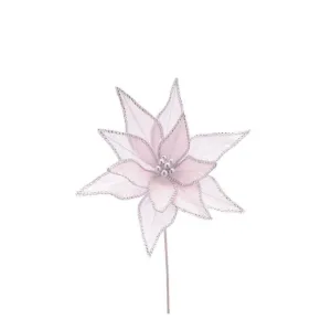 Festive 65cm Pink and Silver Glitter Poinsettia Stem