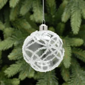 Festive 8cm Clear Rhinestone Patterned Glass Bauble