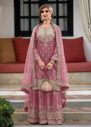 Festive Amazing Soft Pink Heavy Silk Sharara Suit