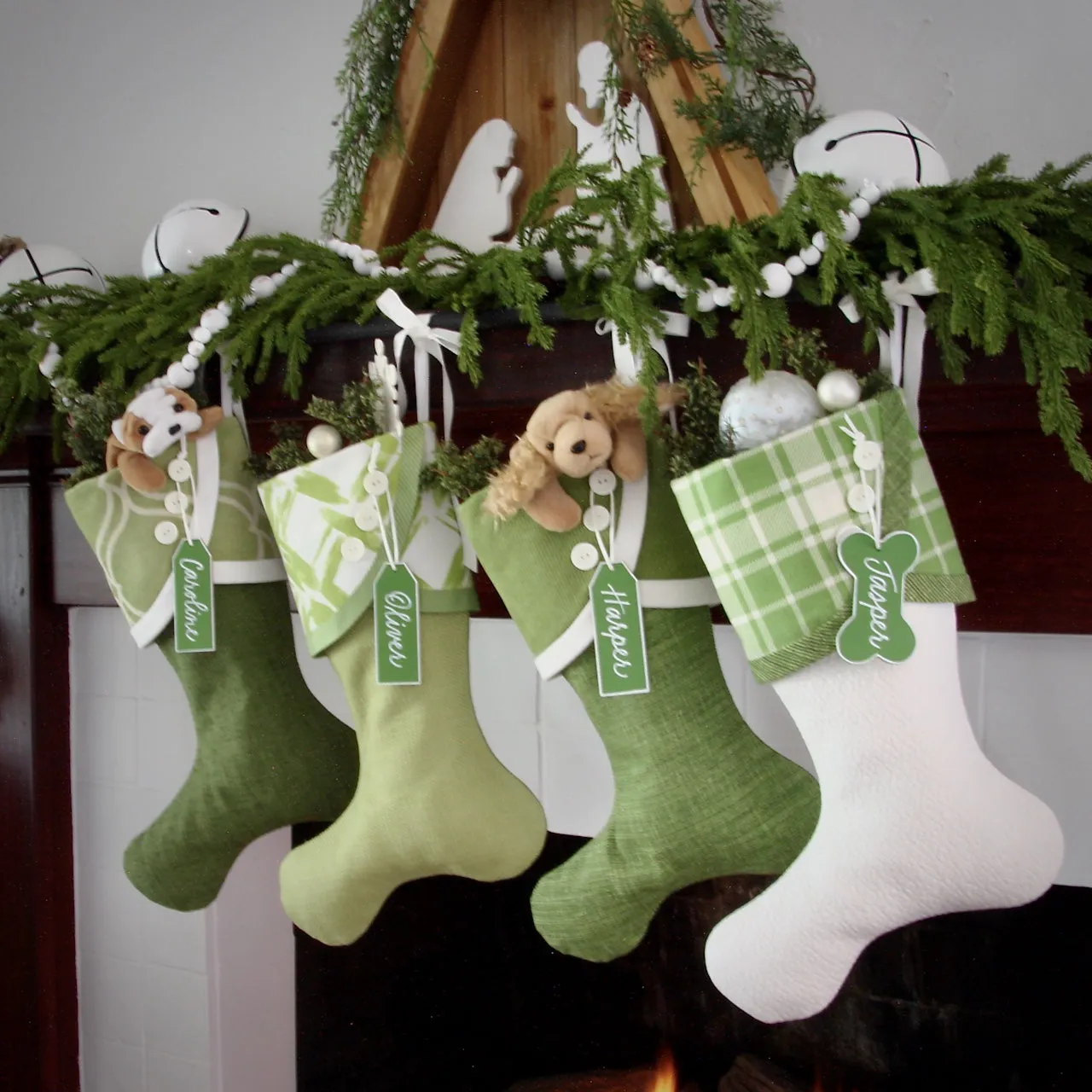 Festive Christmas Stockings With a Tropical Flair -- Vibrant Greens and Raspberry Reds -- Shipping Included