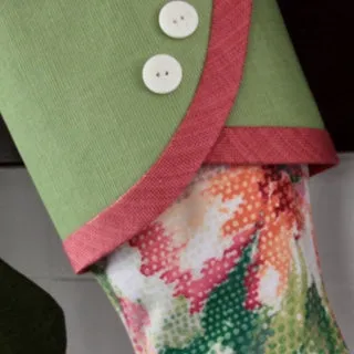 Festive Christmas Stockings With a Tropical Flair -- Vibrant Greens and Raspberry Reds -- Shipping Included