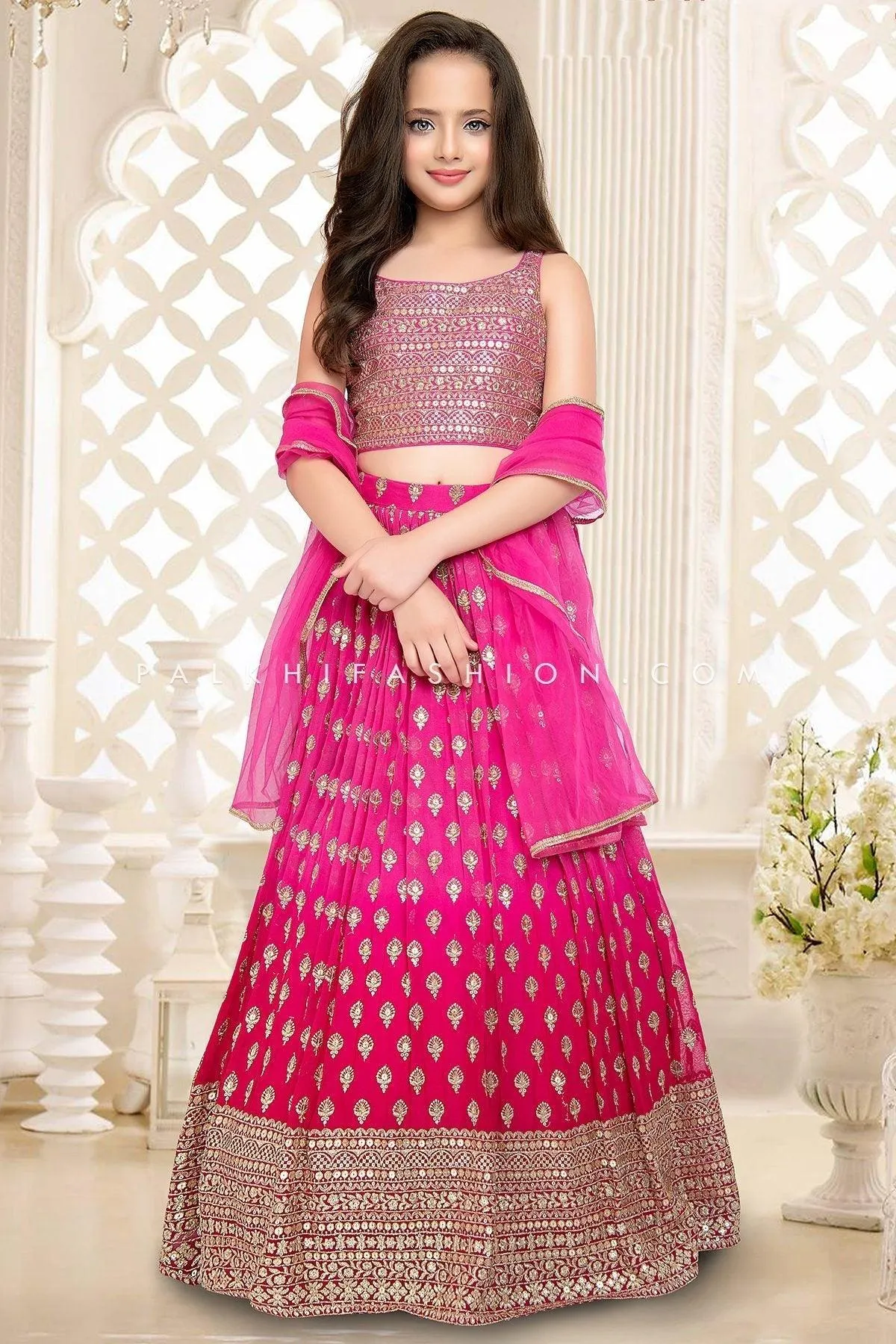 Festive Pink Ombre Girls Designer Lehenga Choli