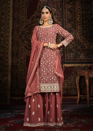 Festive Rust Color Faux Georgette Palazzo Salwar Suit