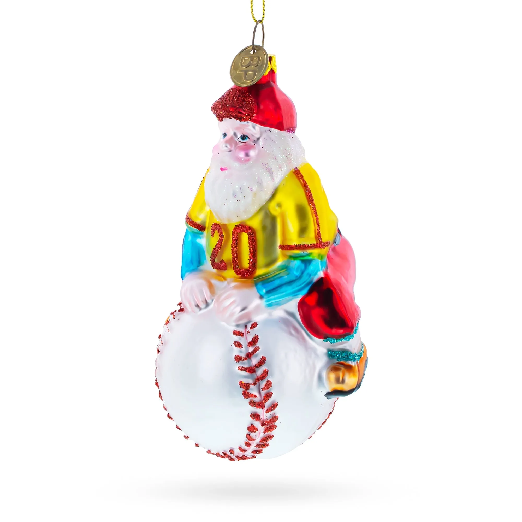 Festive Santa Baseball Player - Handcrafted Blown Glass Christmas Ornament