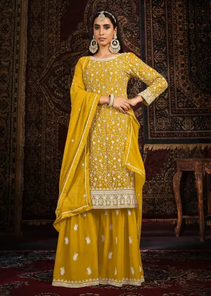 Festive Yellow Color Faux Georgette Palazzo Salwar Suit