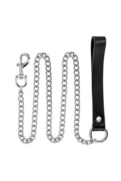 Fetish Tentation Premium Metal Leash with Leather Handle