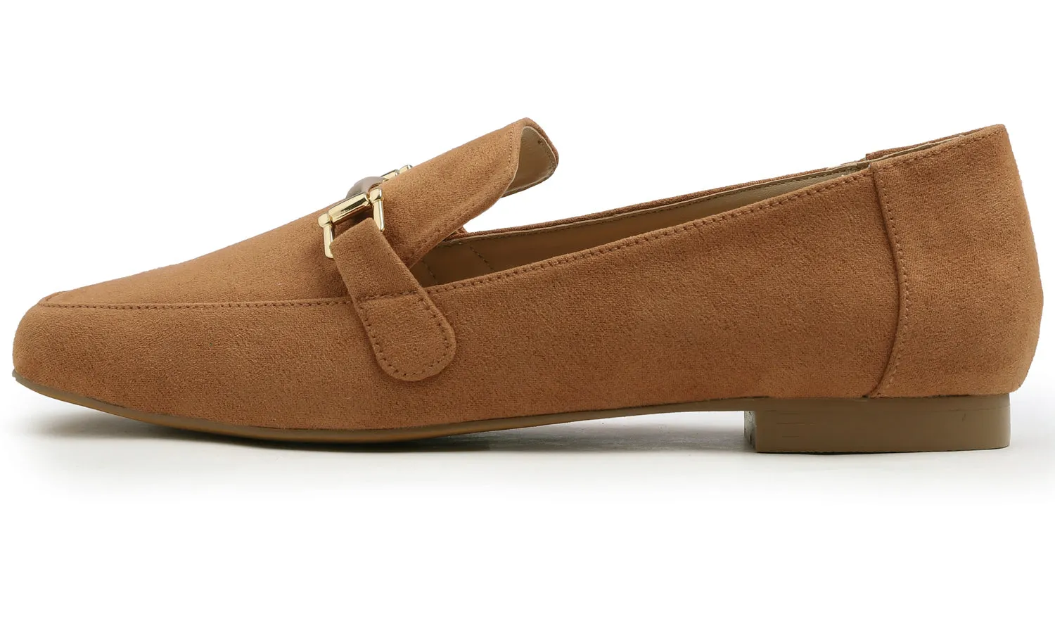 Feversole Women's Fashion Trim Deco Loafer Flats Camel Faux Suede