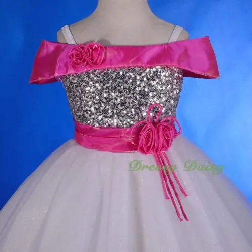 FG214 Girls Sequined Tulle Off-shoulder Flower Girl Dresses Pageant Party Size 2-8