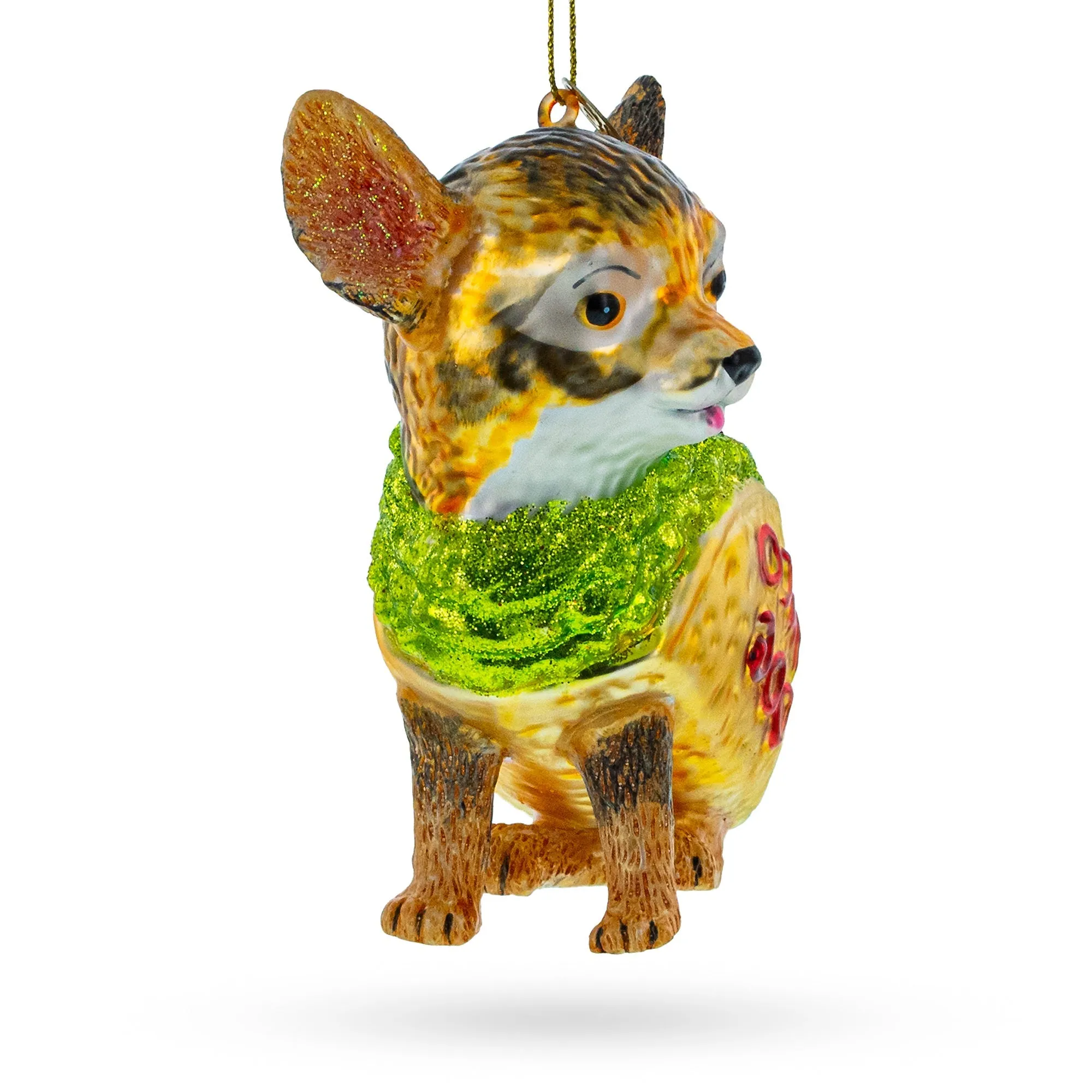 Fiesta Pup: Taco-wearing Dog - Blown Glass Christmas Ornament