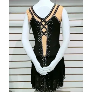 Figure Skating Dress Skin Tone Mesh Criss Cross Back Sleeveless Black