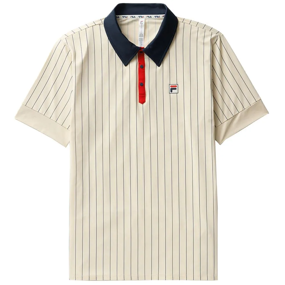 Fila Men's Casa Performance Iconic BB1 Polo - Angora/Fila Navy Pinstripe