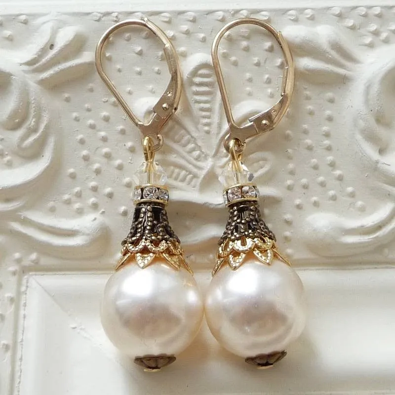 Filigree And Pearl Leverback Earrings