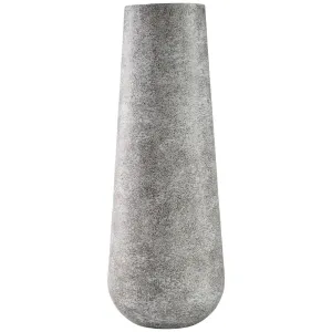 Fin 21 Inch Cylindrical Metal Vase, Subtly Textured, Antique Gray White By Casagear Home