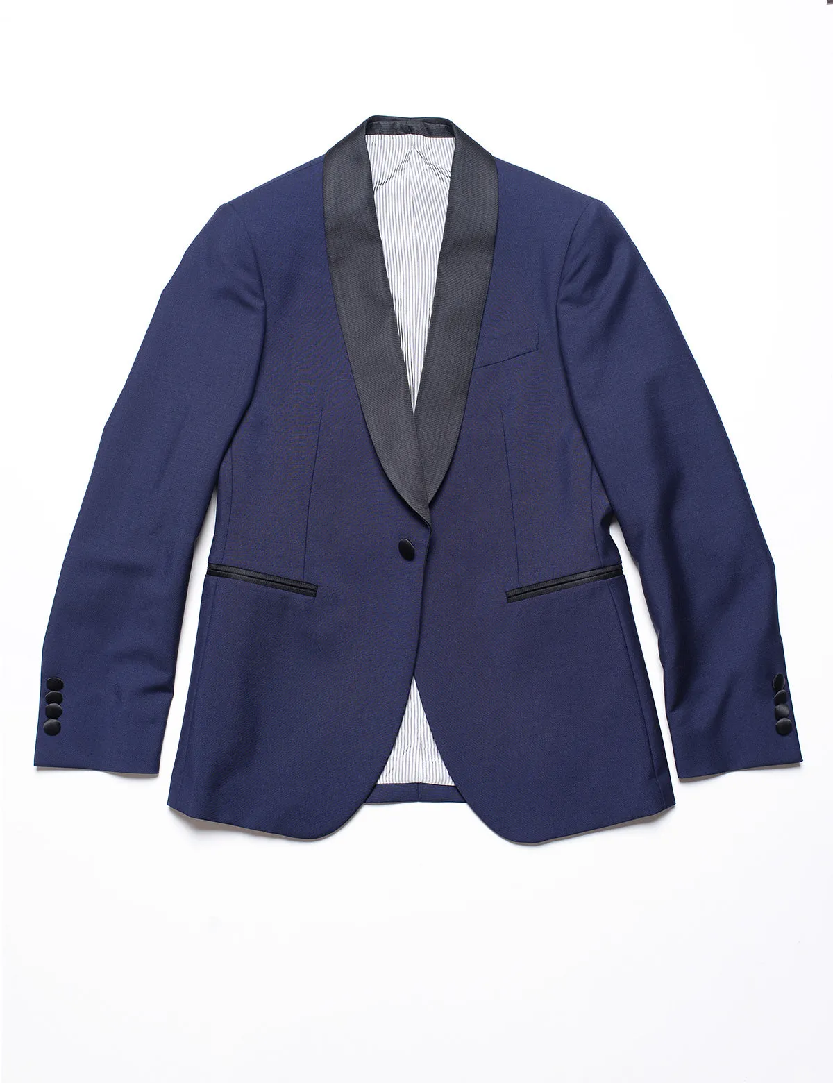 FINAL SALE: 2020 Version BKT50 Shawl Collar Tuxedo Jacket in Wool / Mohair - Ink Blue with Grosgrain Lapel