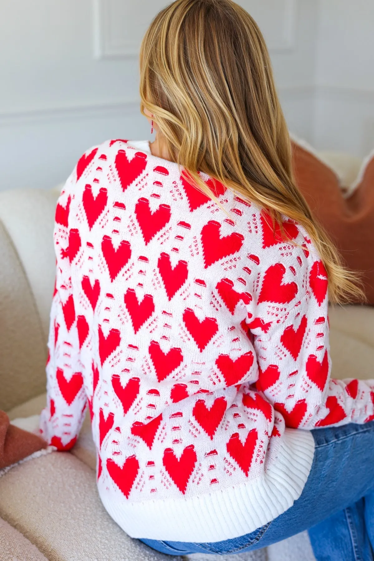 FINAL SALE - Ivory & Red Heart Oversized Sweater