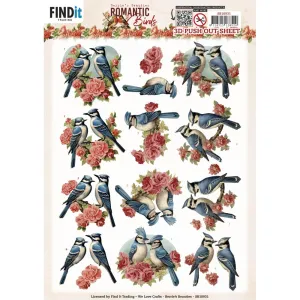 Find It Trading Berries Beauties Push Out Sheet Romantic Blue Jay, Romantic Birds