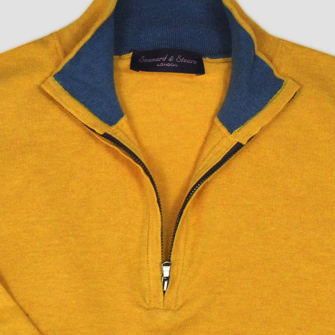 Fine Cotton Quarter Zip Collar in Mustard with Blue Collar