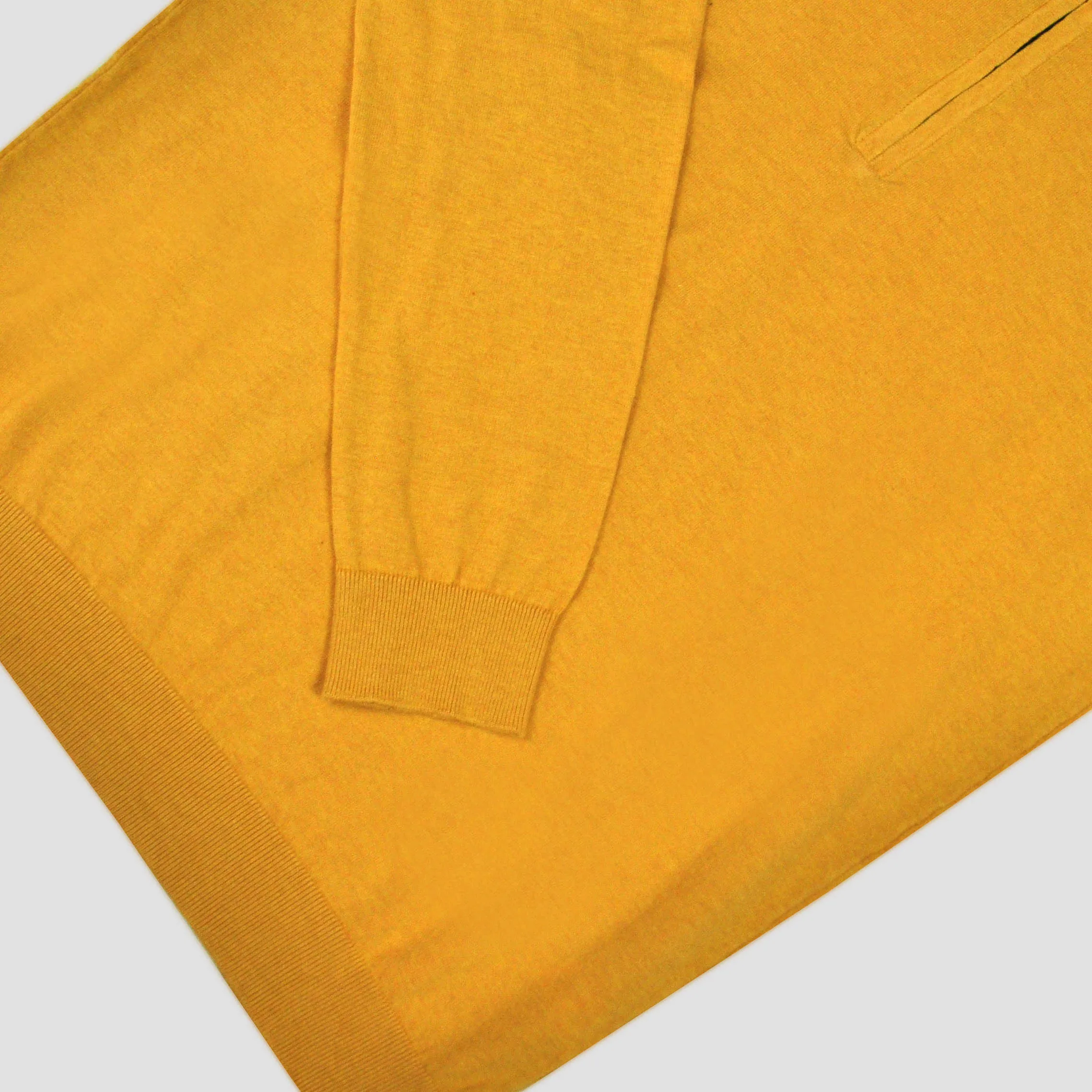 Fine Cotton Quarter Zip Collar in Mustard with Blue Collar