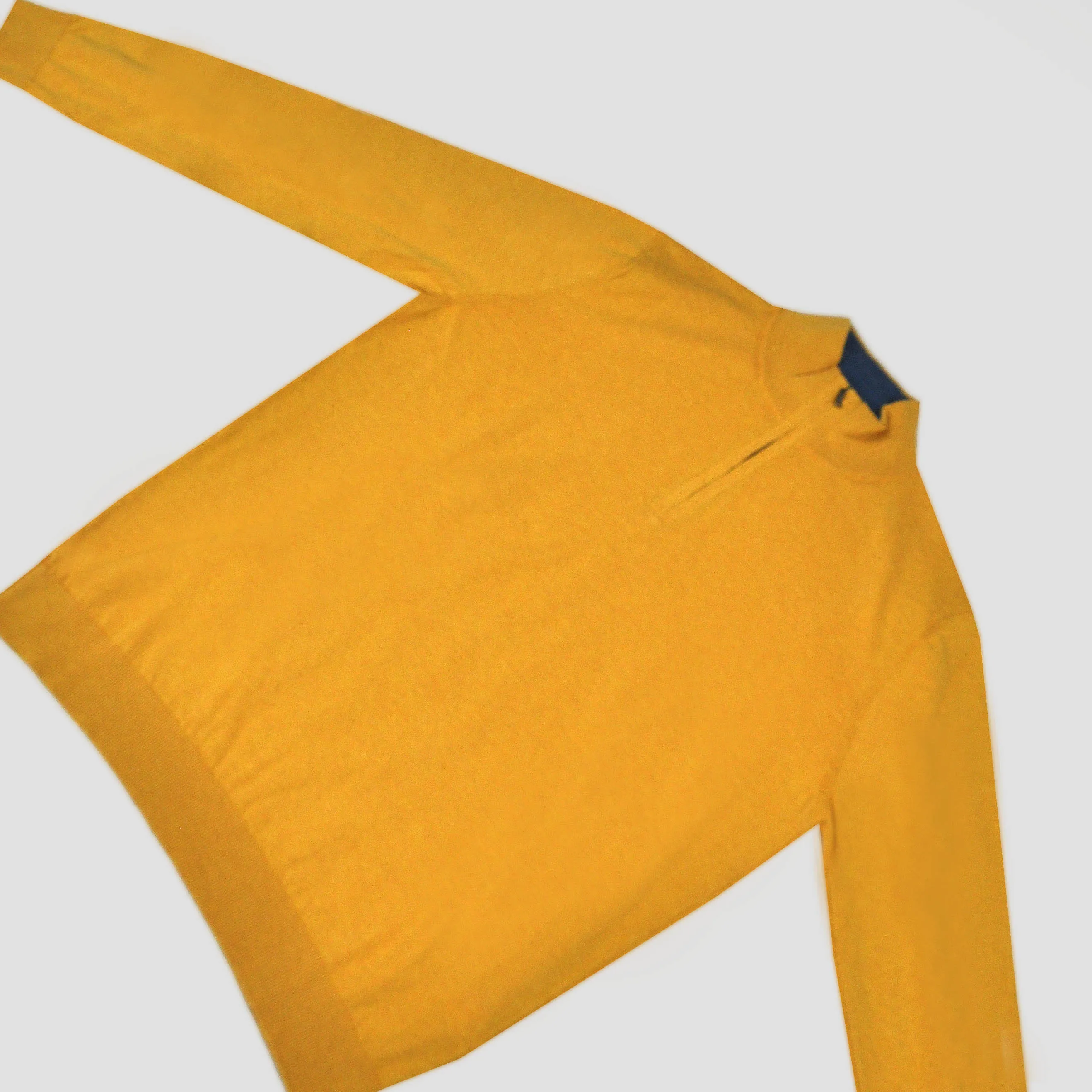 Fine Cotton Quarter Zip Collar in Mustard with Blue Collar