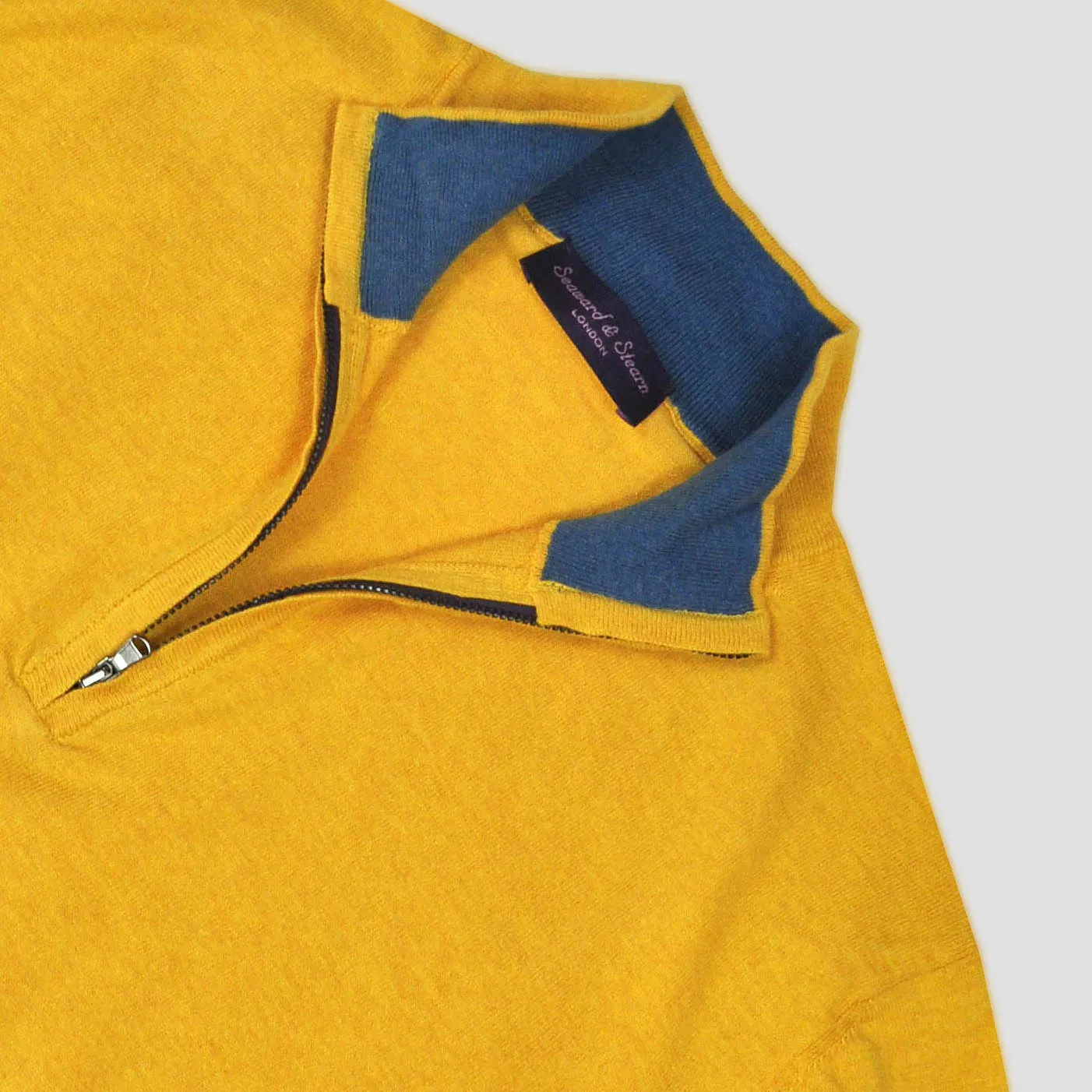 Fine Cotton Quarter Zip Collar in Mustard with Blue Collar